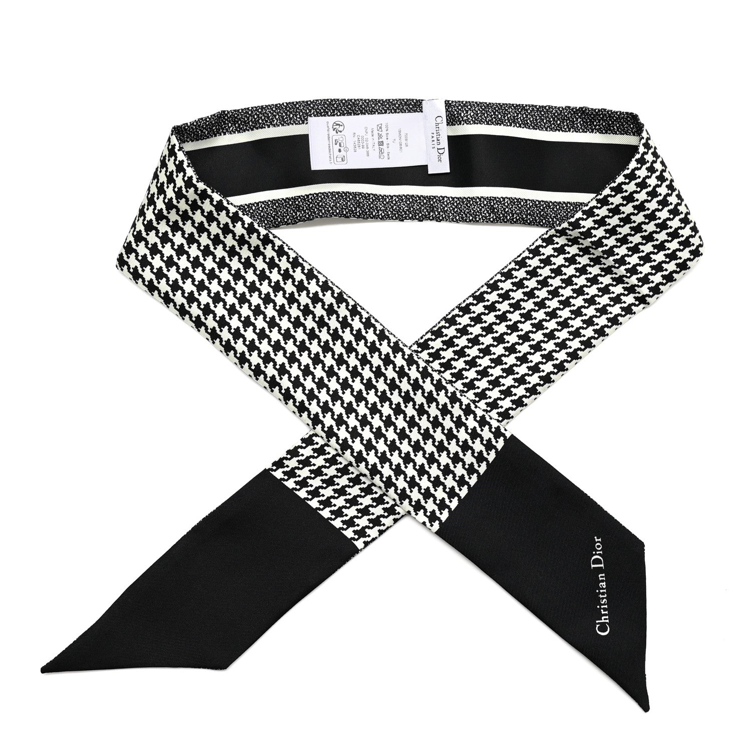 Christian Dior Silk Houndstooth Mitzah Scarf Black White 1 of 3