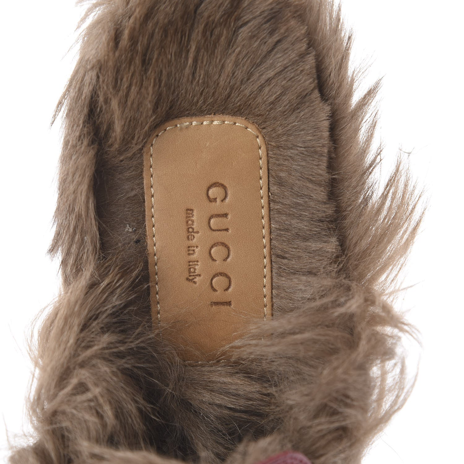 Gucci Betis Glamour Calfskin Fur Womens Princetown Slippers 35 Hibiscus Red Naturale 6 of 7