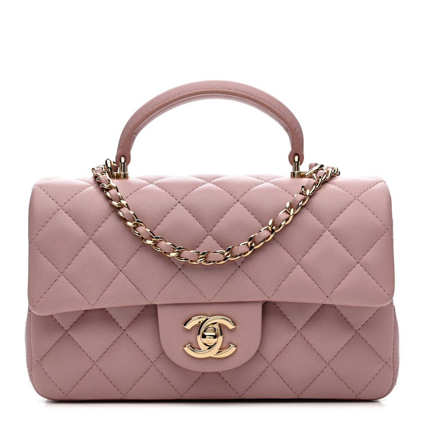 Lambskin Quilted Mini Top Handle Rectangular Flap Light Pink