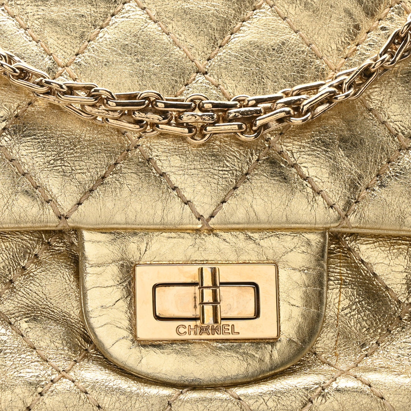 Metallic Aged Calfskin Quilted 2.55 Reissue 225 Flap Gold