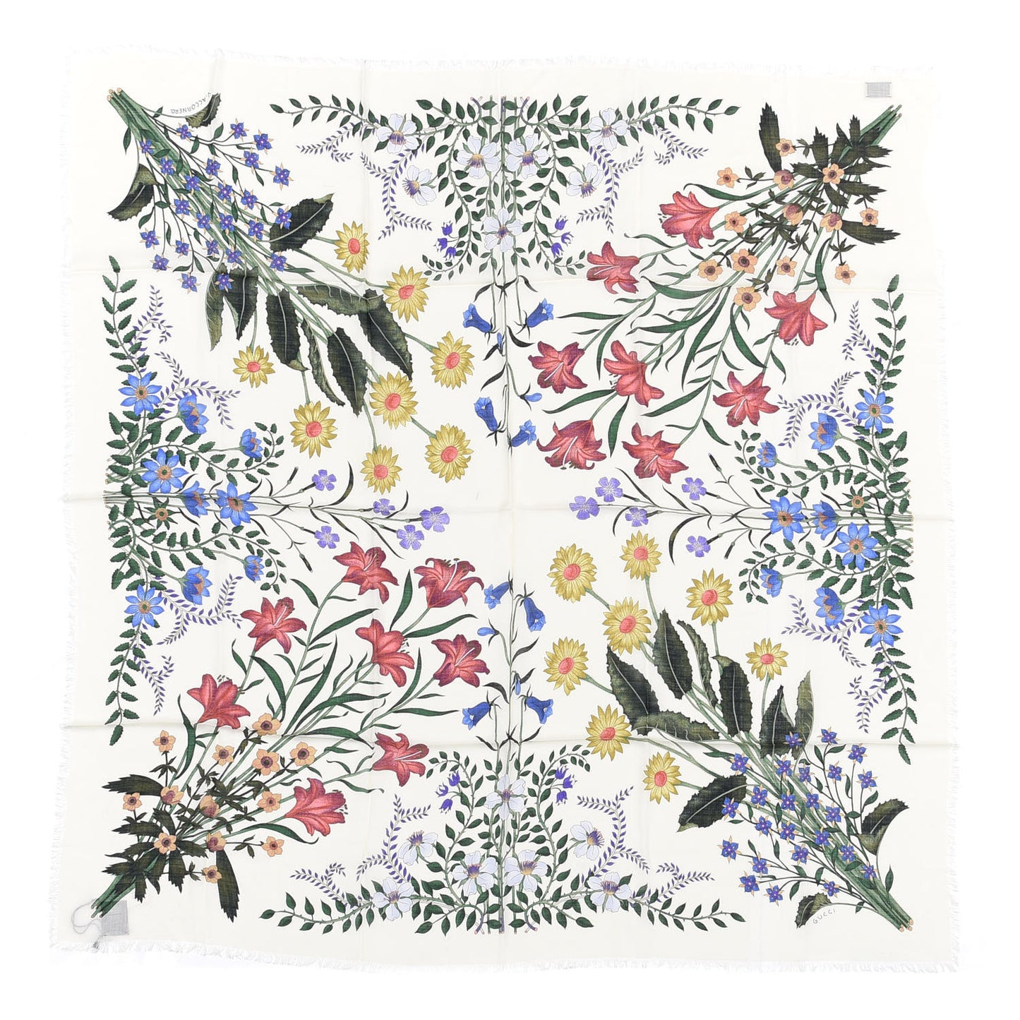 Silk Twill New Flora Square Scarf Ivory