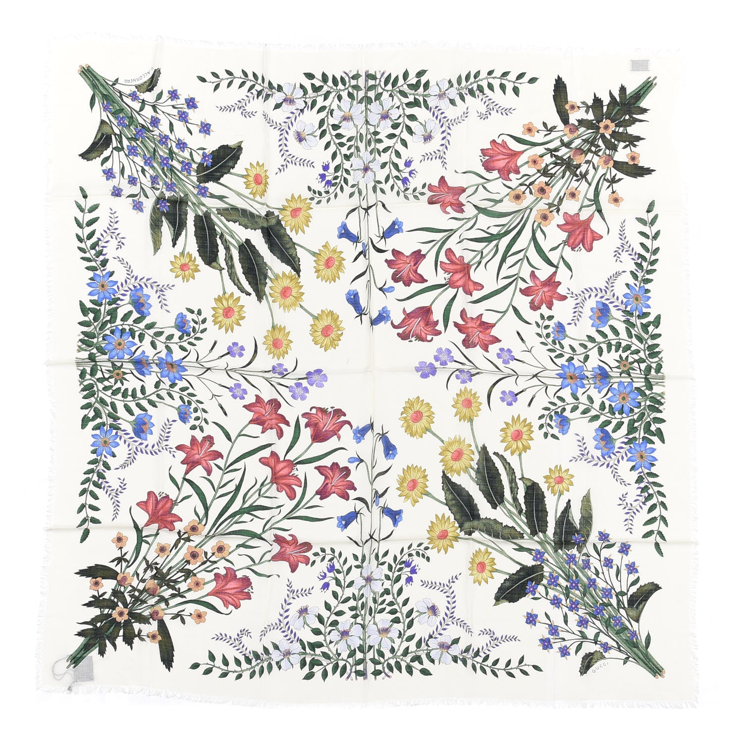 Gucci Silk Twill New Flora Square Scarf Ivory 1 of 5