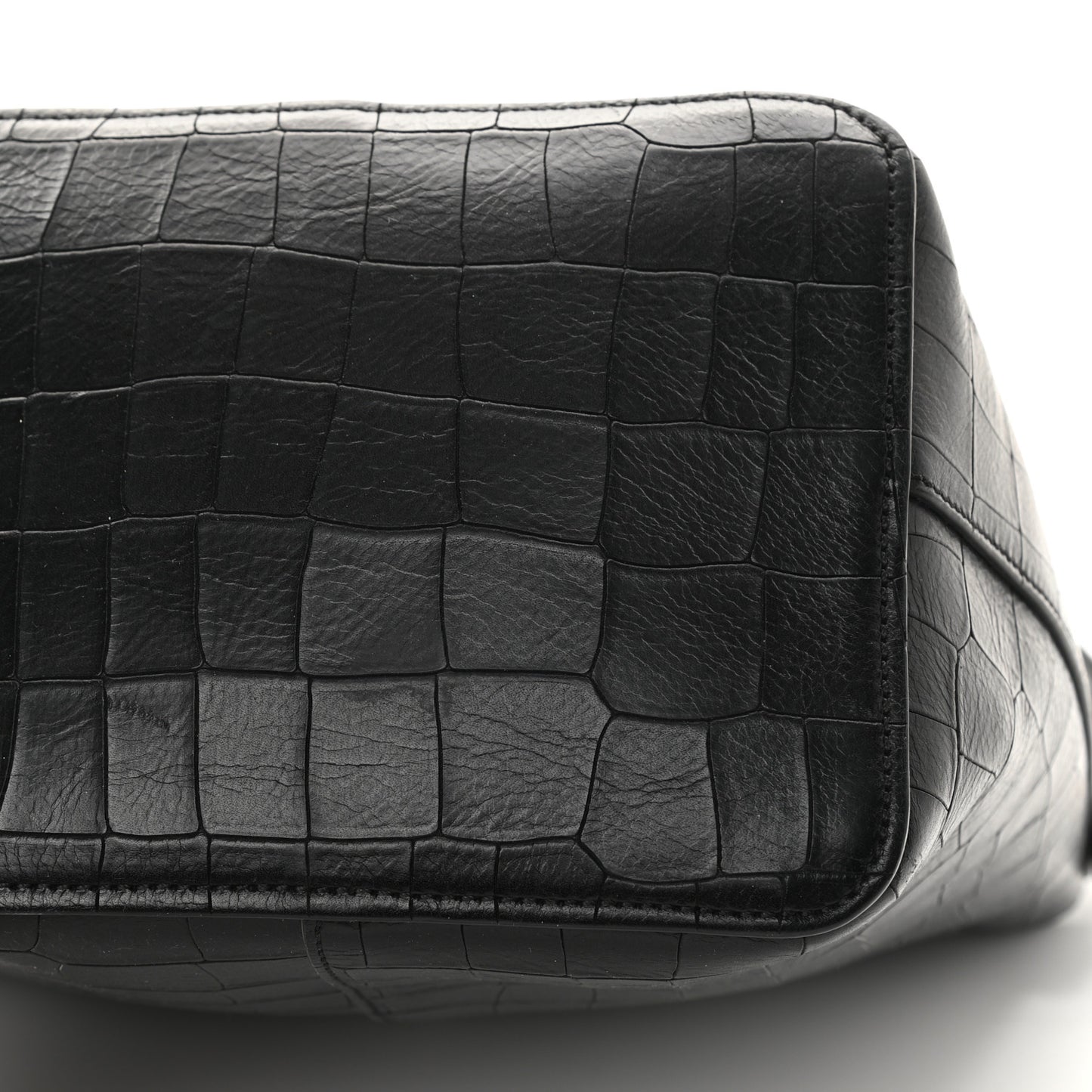 Calfskin Crocodile Embossed Small Kite Bucket Bag Black