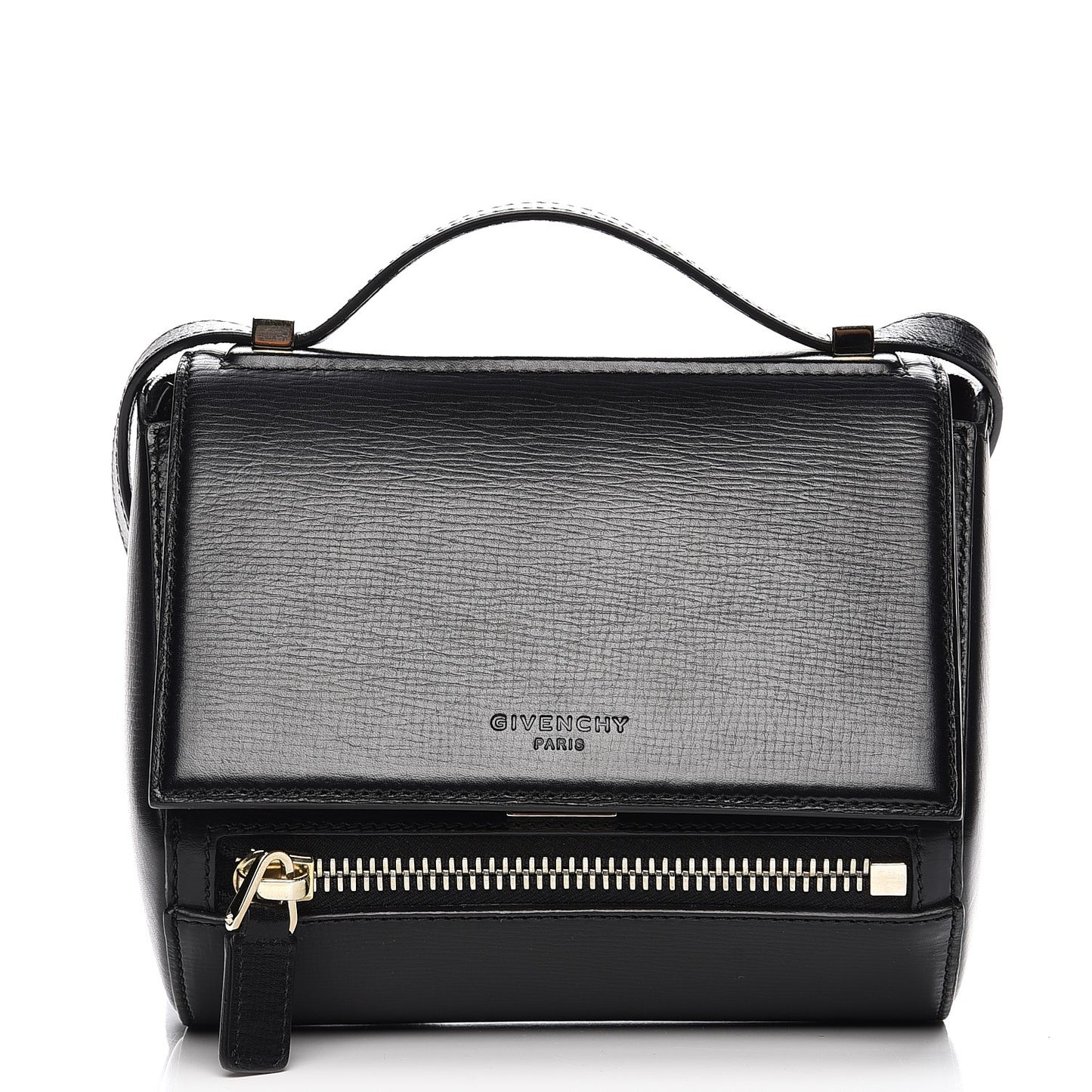 Textured Calfskin Mini Pandora Box Crossbody Bag Black