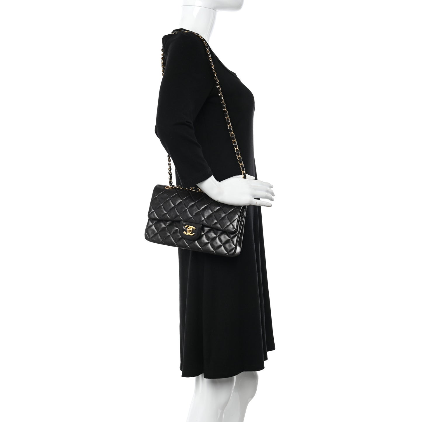 Lambskin Quilted Small Double Flap Black