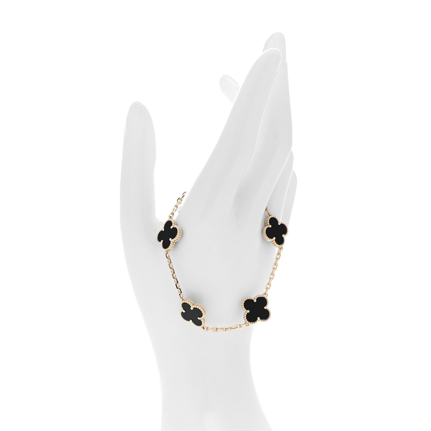 Van Cleef & Arpels 18K Yellow Gold Black Onyx 5 Motifs Vintage Alhambra Bracelet 2 of 6