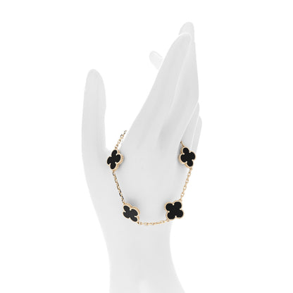 Van Cleef & Arpels 18K Yellow Gold Black Onyx 5 Motifs Vintage Alhambra Bracelet 2 of 6
