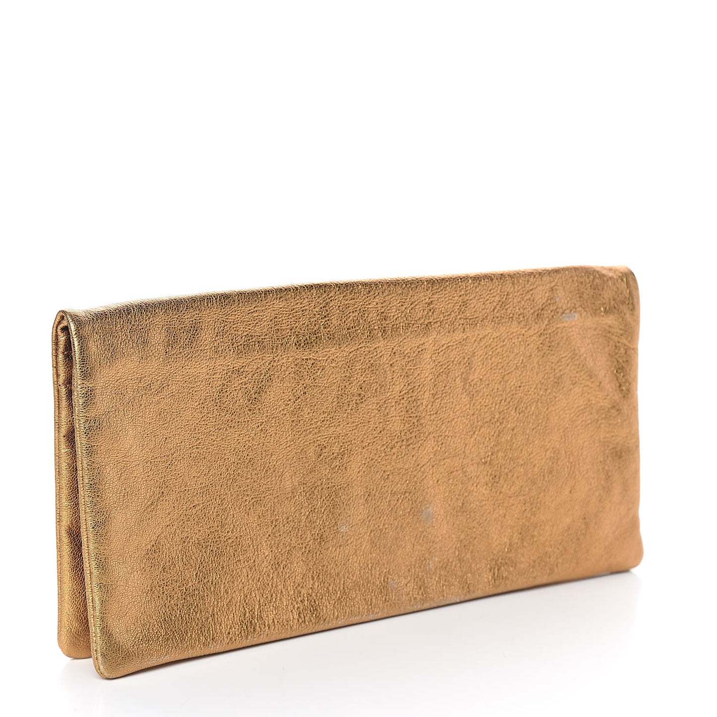 Metallic Calfskin Flap Clutch Gold