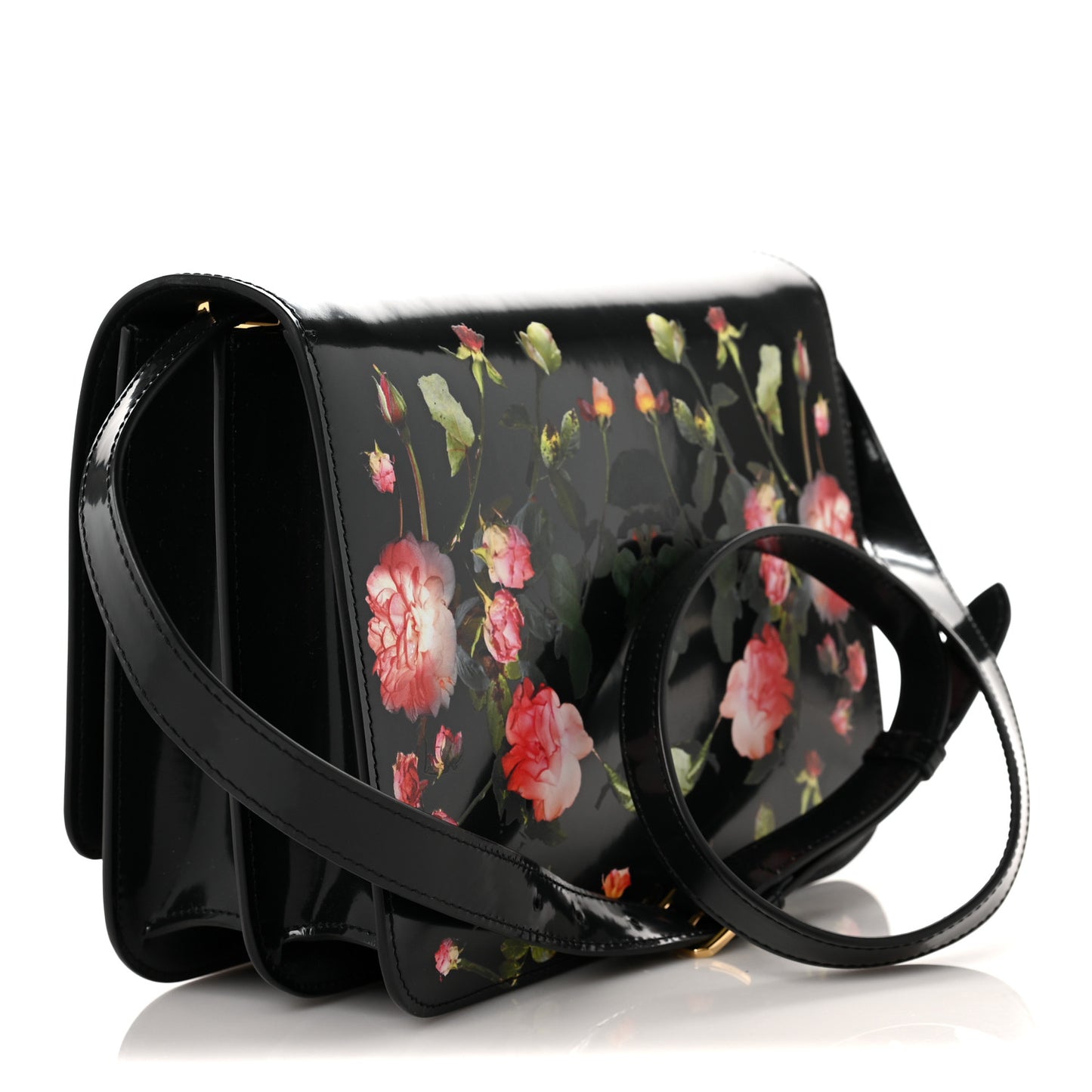 Patent Floral Monogram Medium TB Bag Black