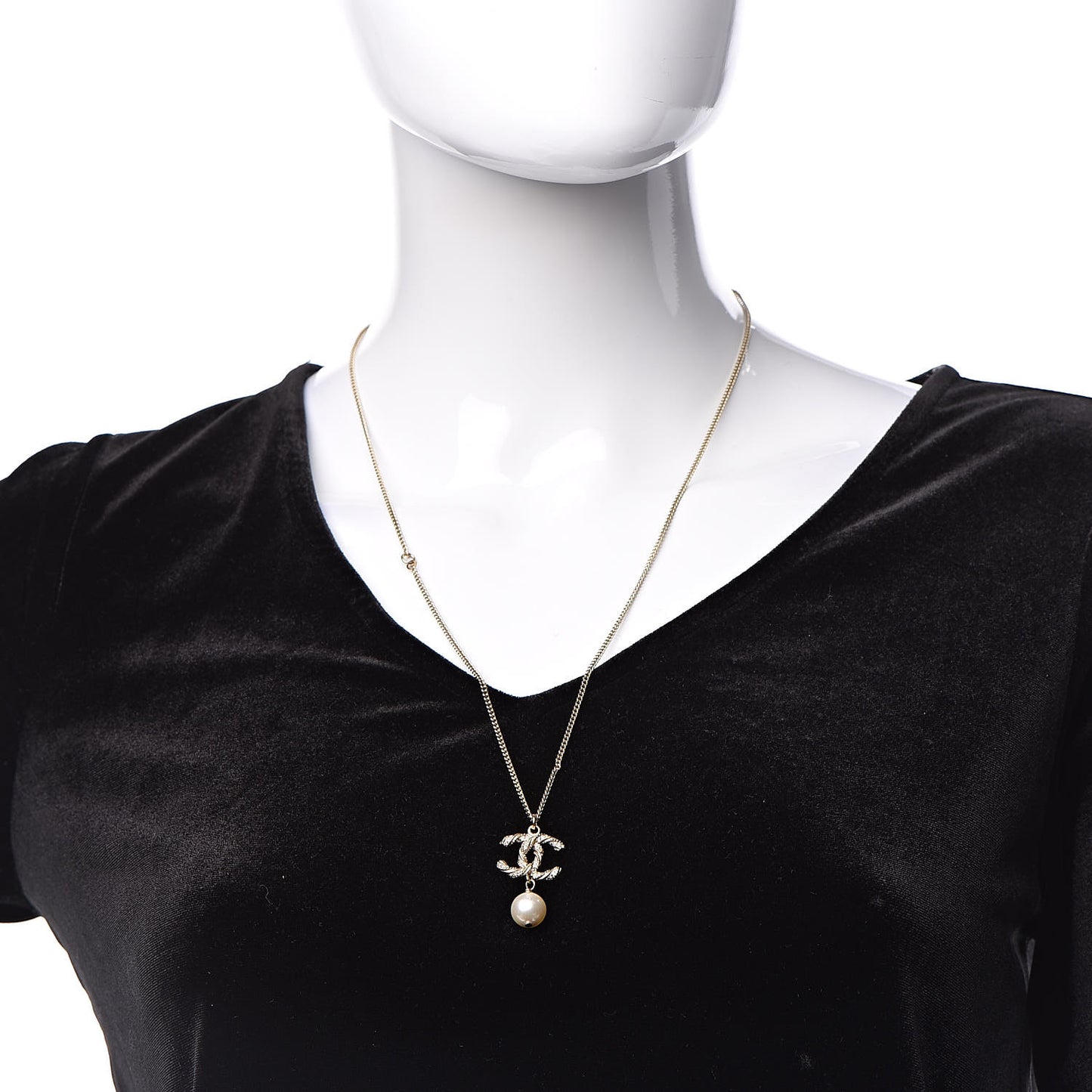Crystal Pearl Twisted CC Drop Necklace Gold