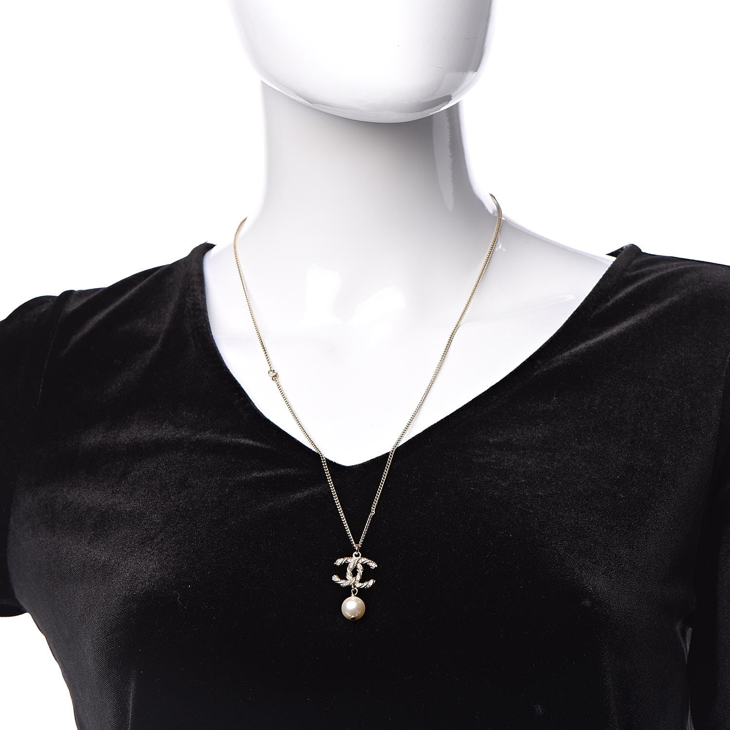 Chanel Crystal Pearl Twisted CC Drop Necklace Gold 2 of 6