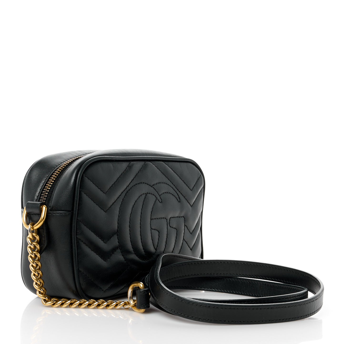 Calfskin Matelasse Mini GG Marmont Chain Shoulder Bag Black