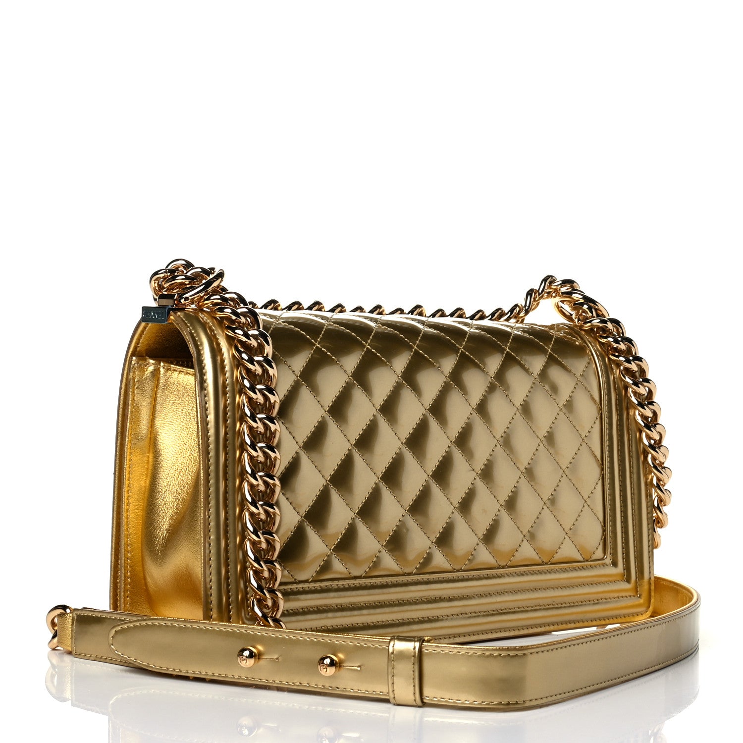 Chanel Metallic Patent Calfskin Quilted Medium Boy Flap Gold 2 of 7