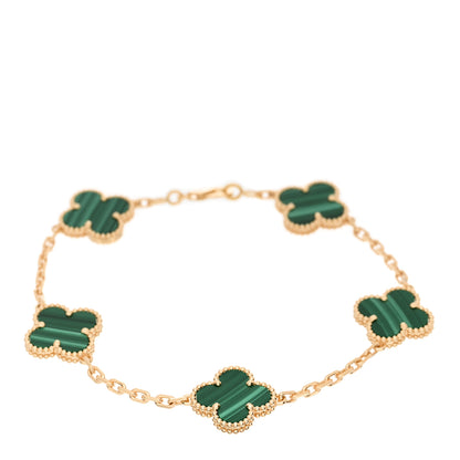 Van Cleef & Arpels 18K Yellow Gold Malachite 5 Motifs Vintage Alhambra Bracelet 1 of 5