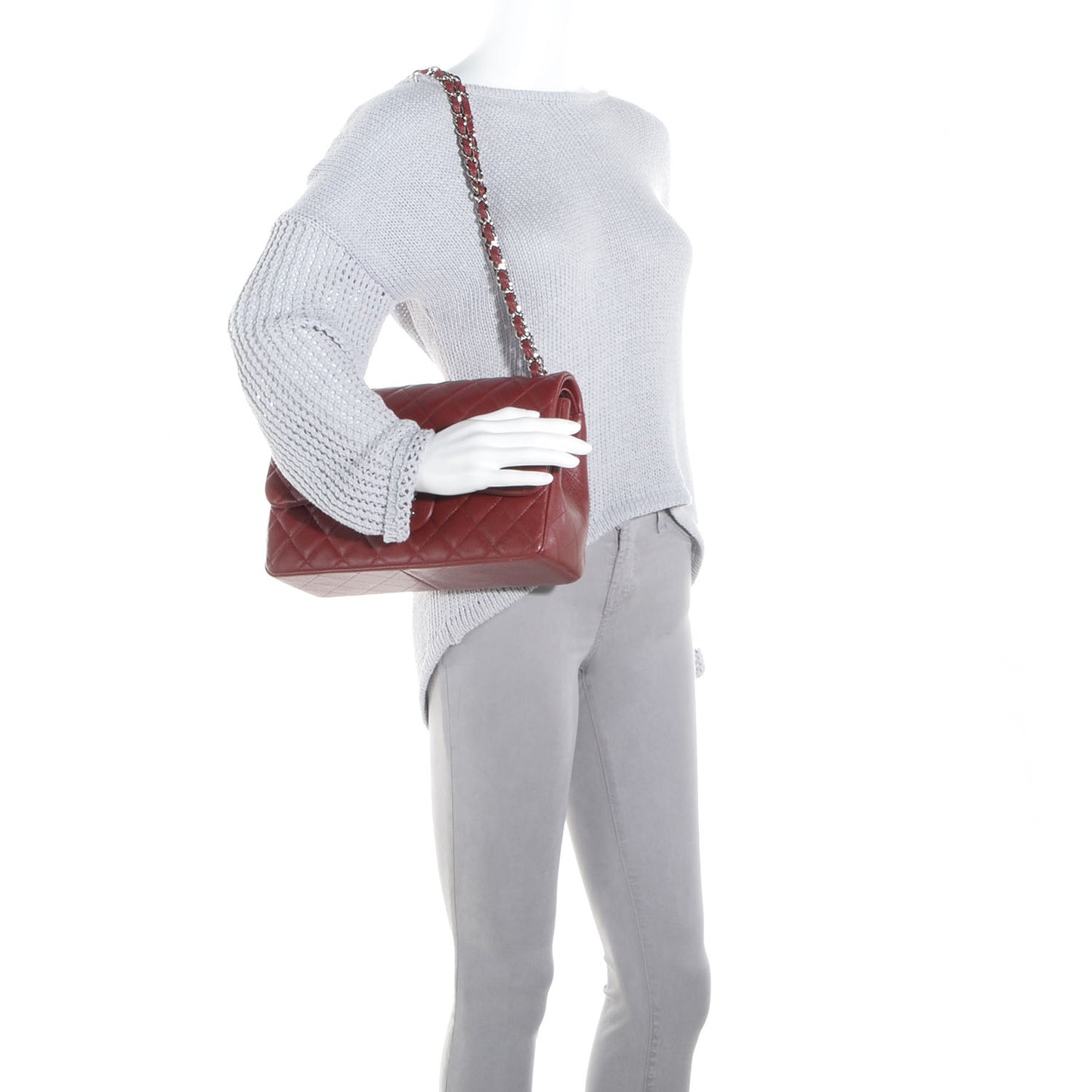 Caviar Jumbo Double Flap Dark Red