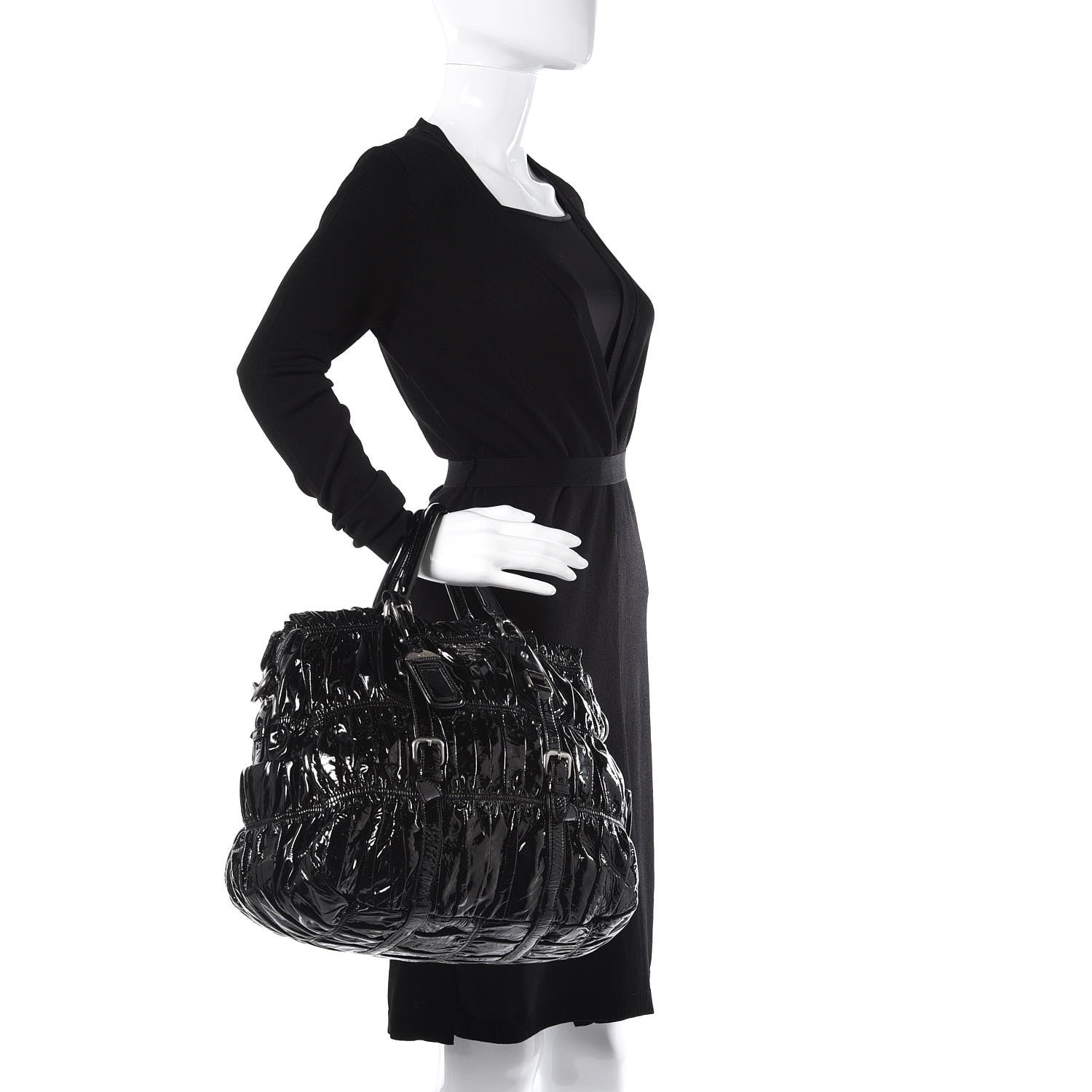 Prada Vernice Gaufre Tote Black 3 of 12