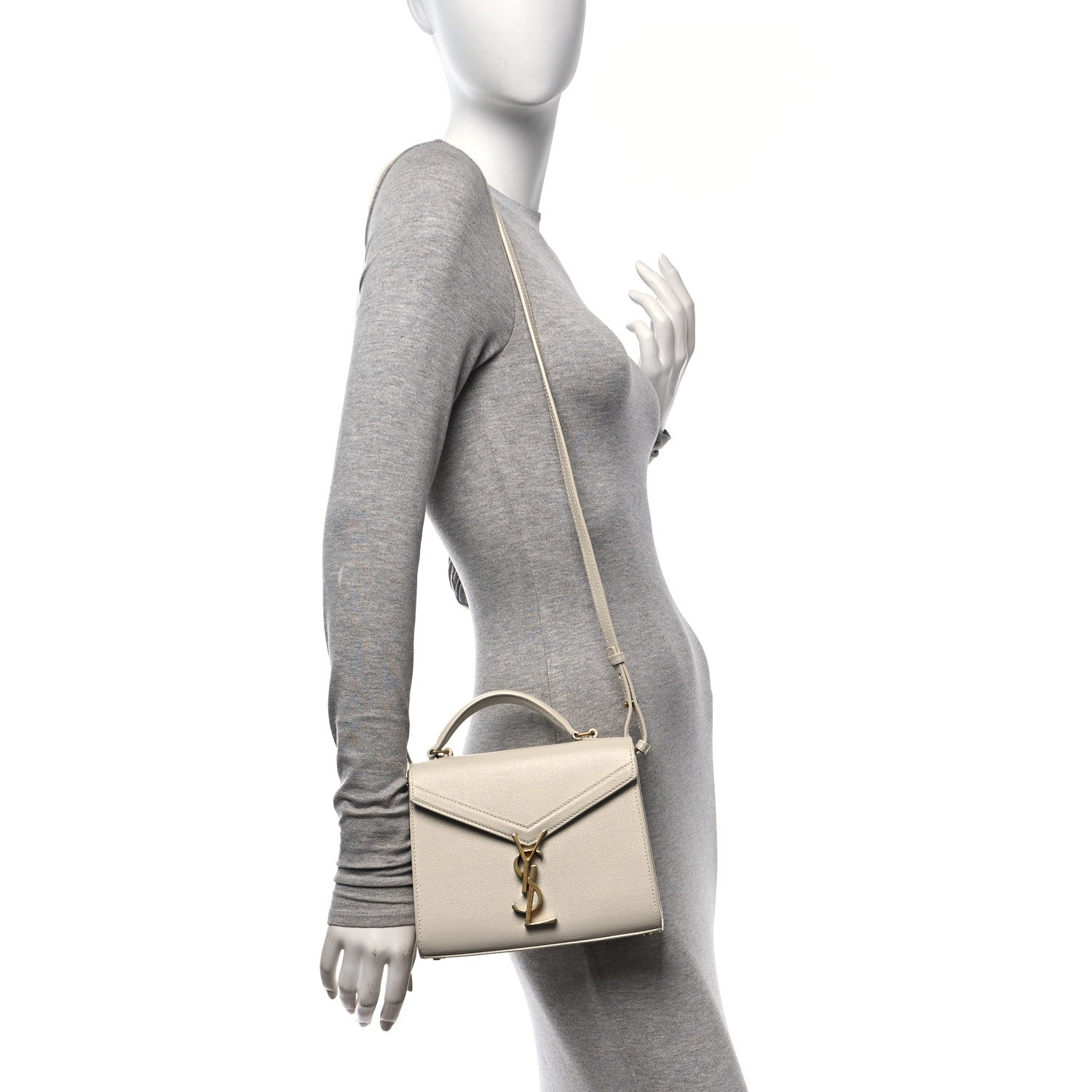 Saint Laurent Grain de Poudre Mini Classic Monogram Cassandra Top Handle Vintage White 2 of 10