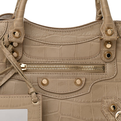 Balenciaga Calfskin Crocodile Embossed Classic Gold Hardware Mini City Beige Latte 8 of 10