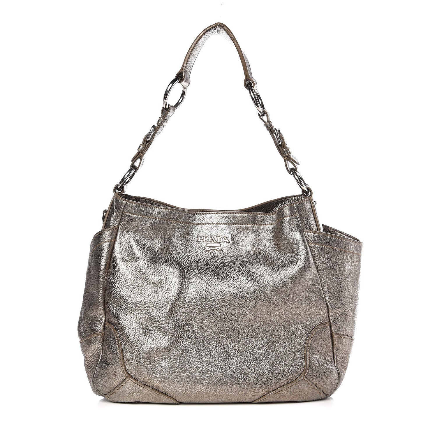Metallic Vitello Daino Side Pocket Hobo Gold