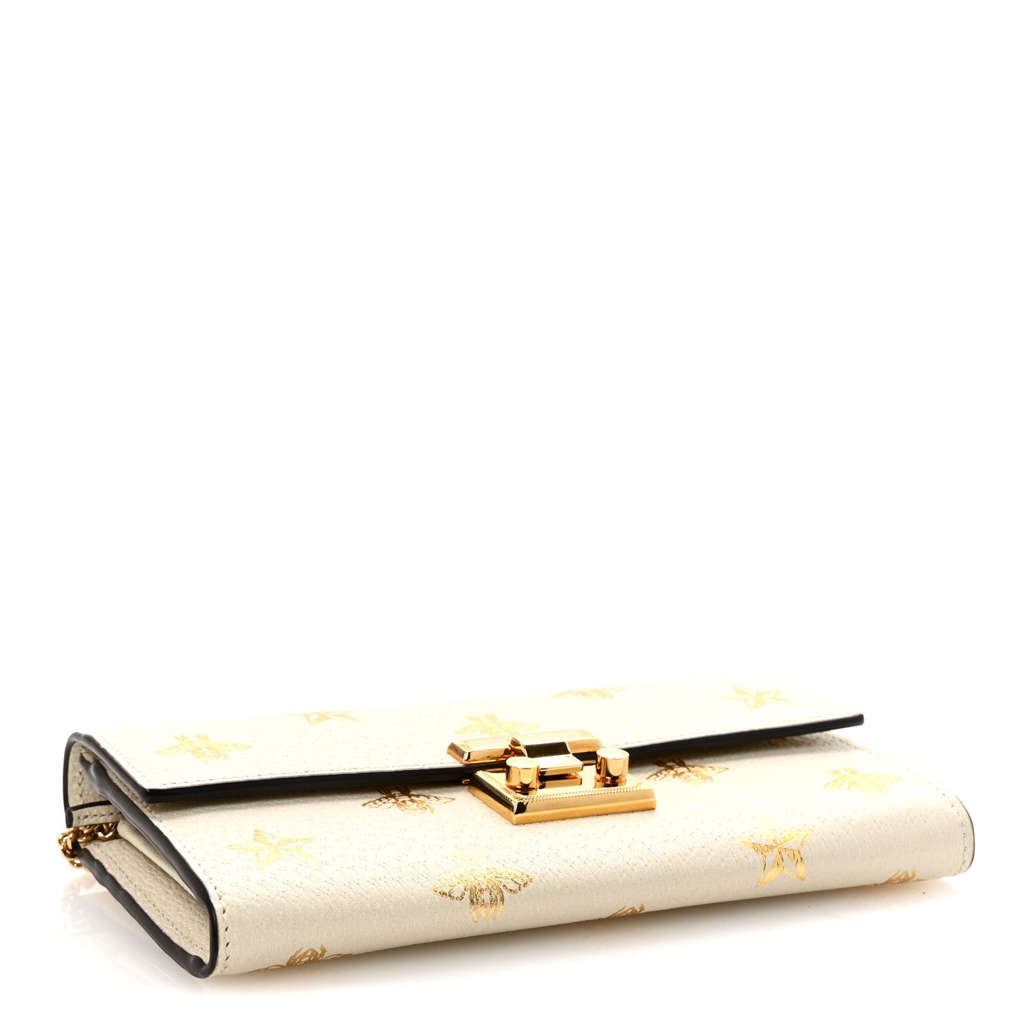 Gucci Grained Calfskin Bee Star Continental Chain Wallet White 4 of 10