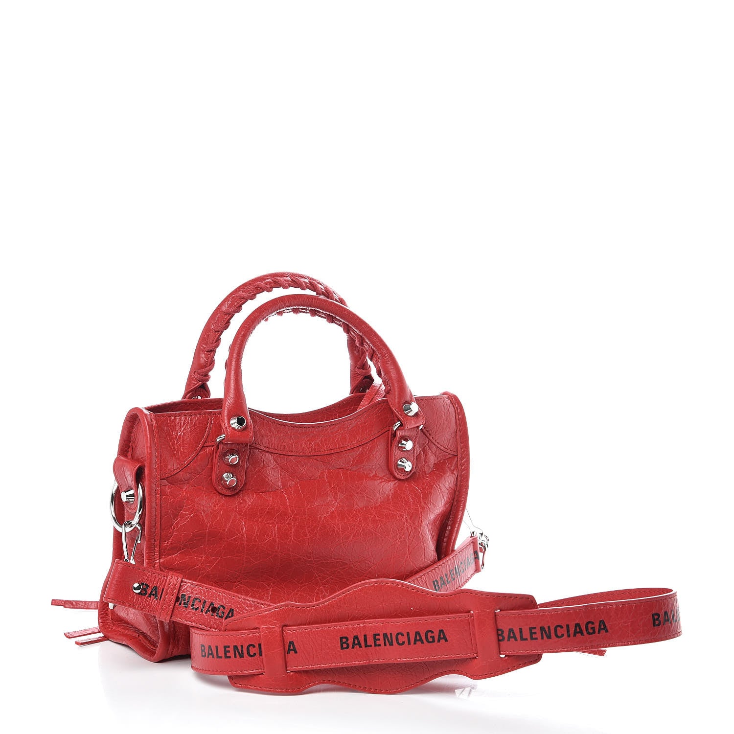 Balenciaga Agneau Classic Silver Hardware Mini City Logo Strap Red Black 3 of 9