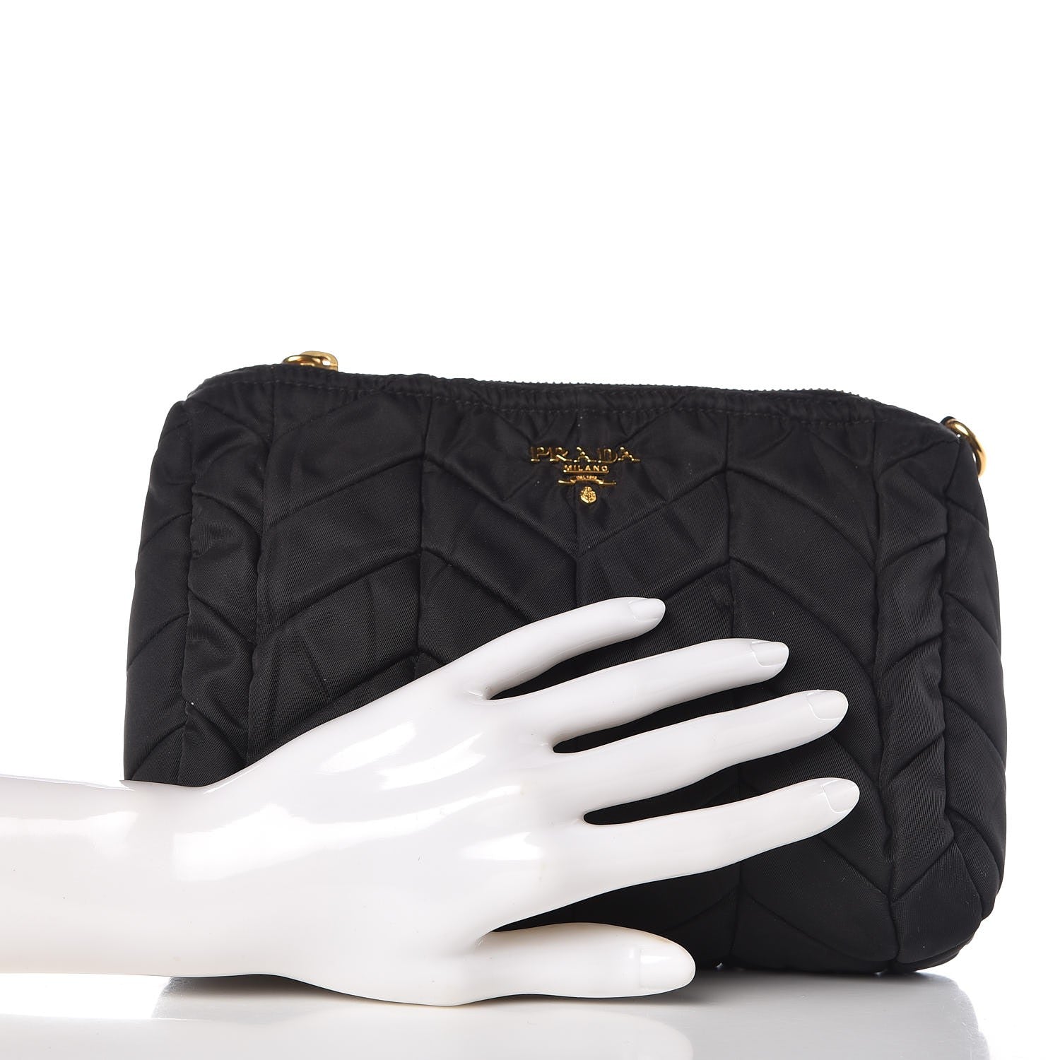 Prada Tessuto Nylon Chevron Quilted Wrislet Nero Black 2 of 8