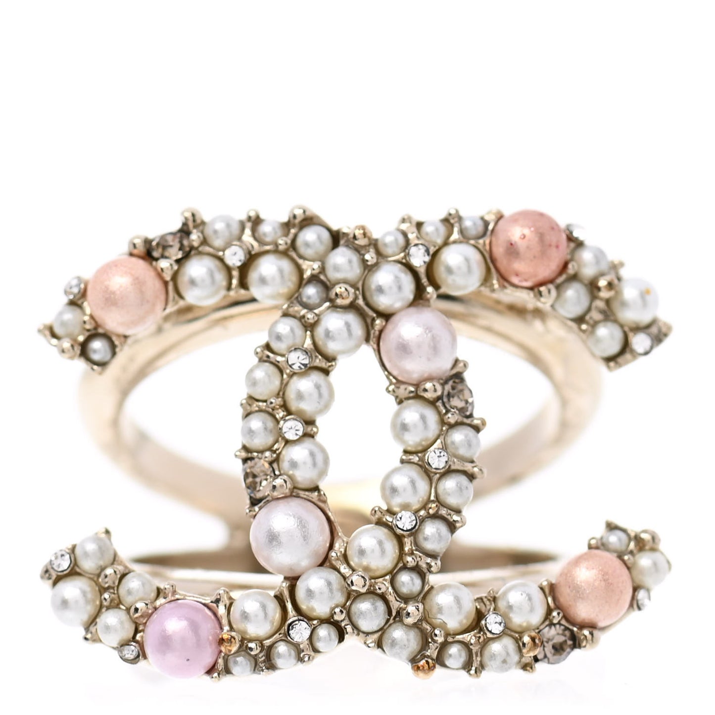 Pearl Crystal CC Charms Ring 6.25 Light Gold Pink