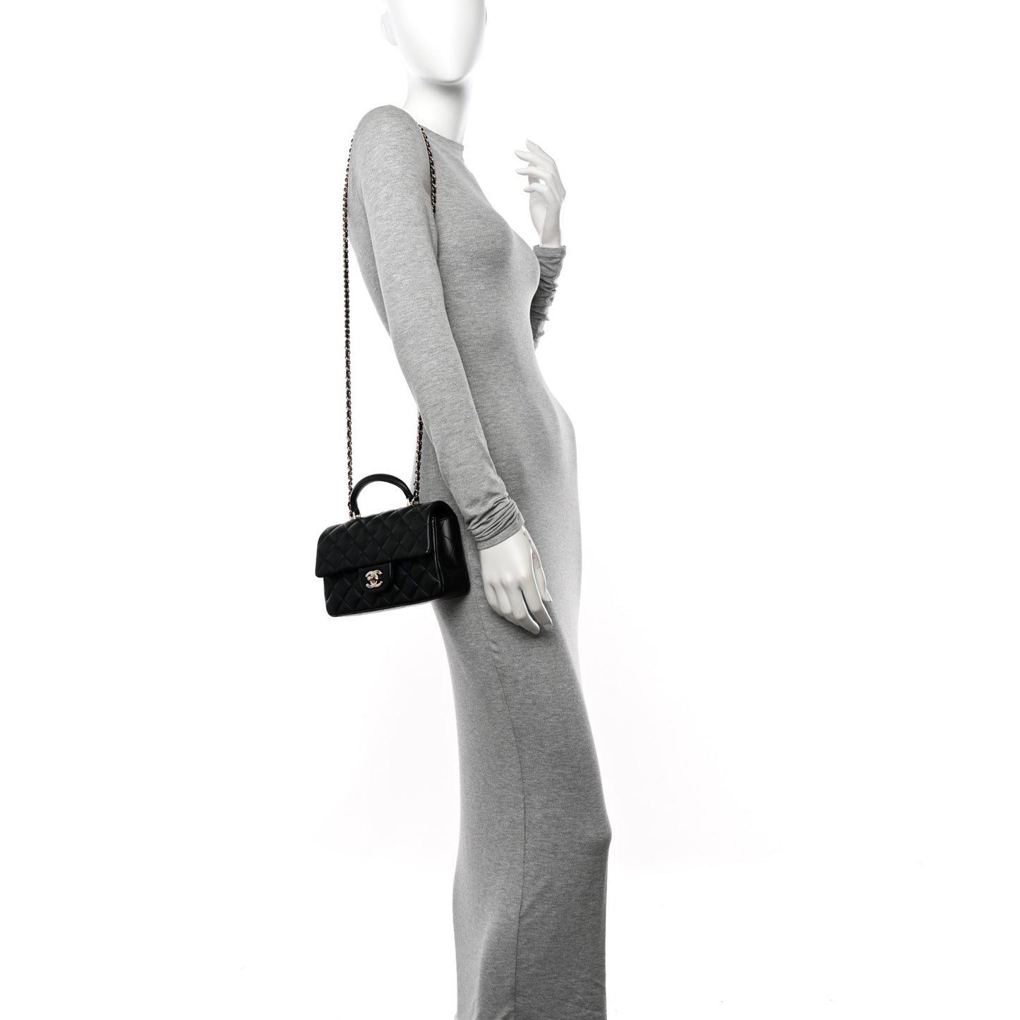 Lambskin Quilted Mini Top Handle Rectangular Flap Black