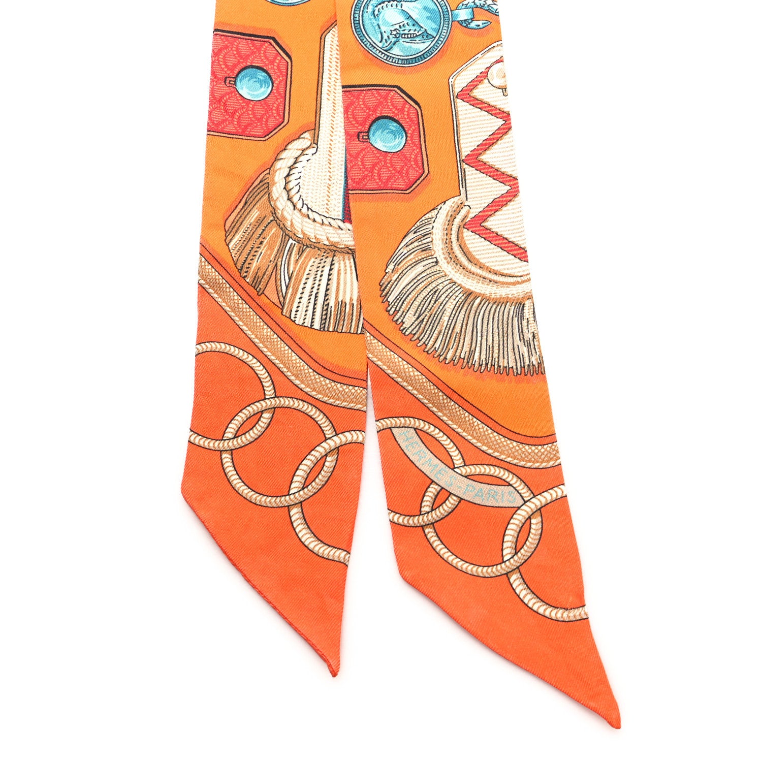Hermes Silk Epaulettes Twilly Orange Turquoise Vert 2 of 4