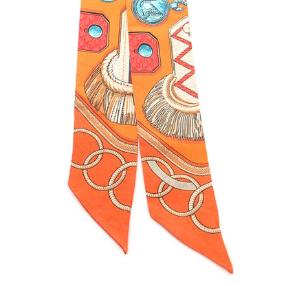 Hermes Silk Epaulettes Twilly Orange Turquoise Vert 2 of 4