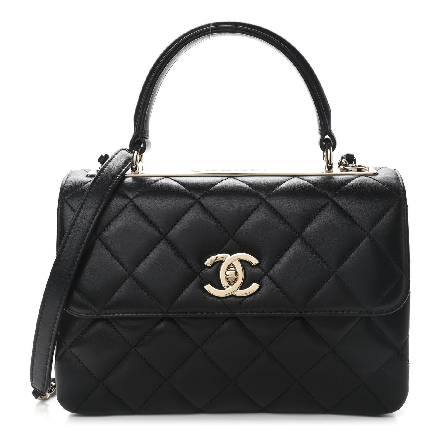 Lambskin Quilted Small Trendy CC Dual Handle Flap Bag Black