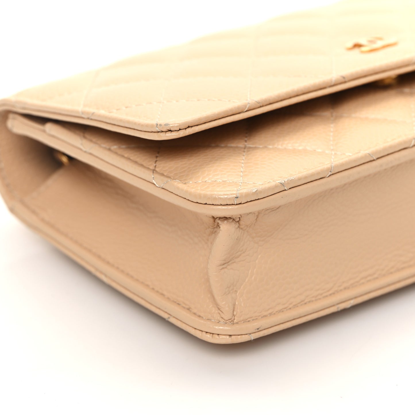 Caviar Quilted Wallet on Chain WOC Beige