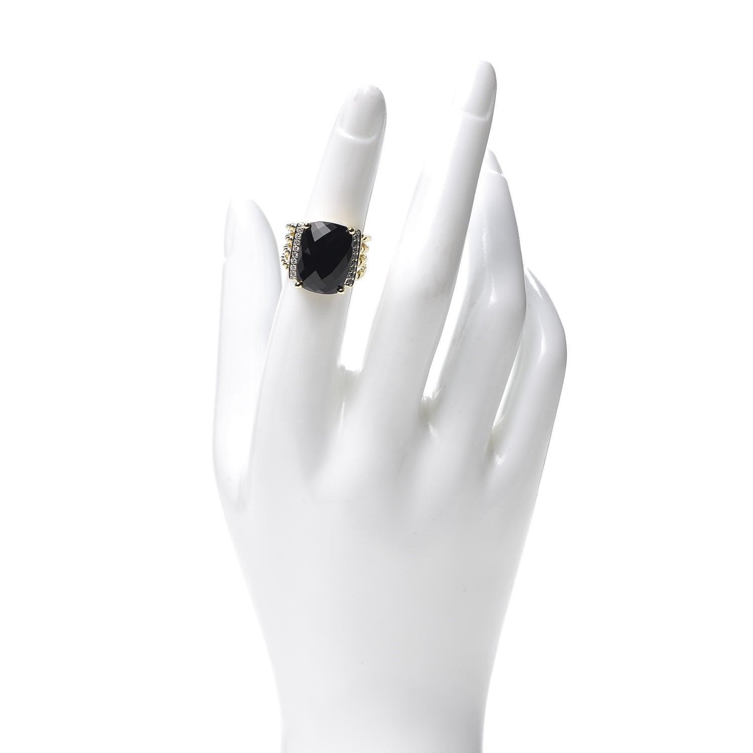 David Yurman 18K Yellow Gold Diamond Black Onyx 16mm Wheaton Ring 50 5.5 2 of 5