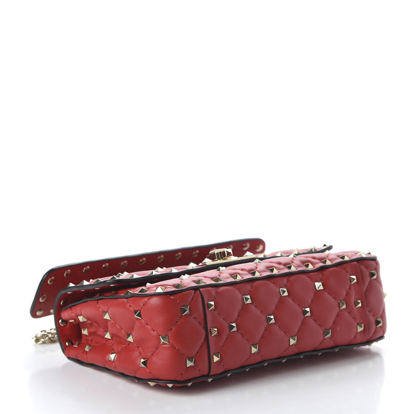 Lambskin Small Rockstud Spike Shoulder Bag Red