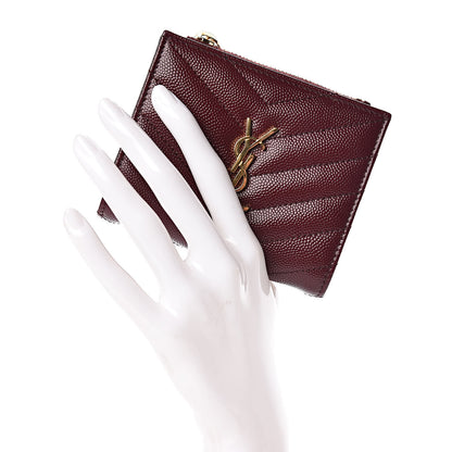 Saint Laurent Grain De Poudre Matelasse Chevron Monogram Zipped Card Case Palissandre 2 of 8