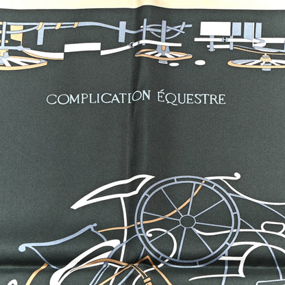 Hermes Silk Complication Equestre Scarf 90 Vert Anthracite Bleu Ardoise 5 of 5