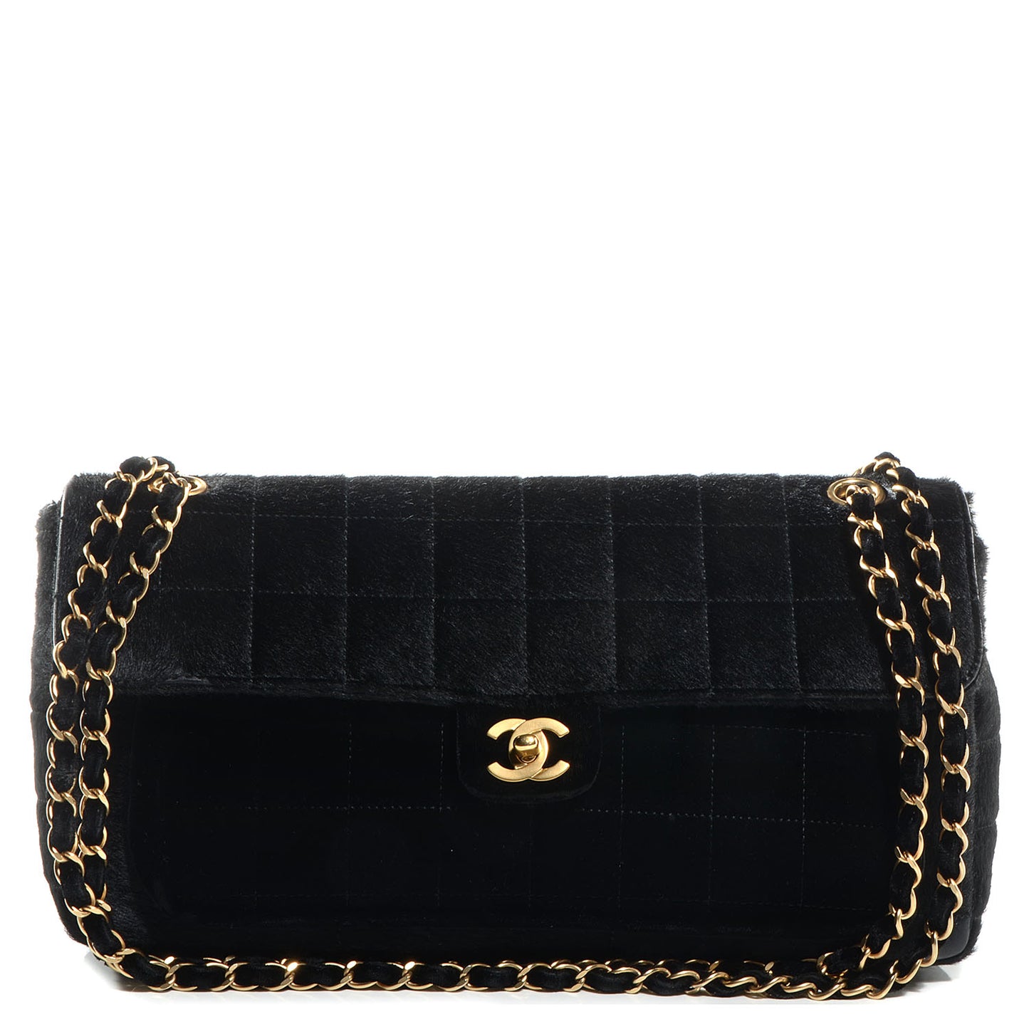Pony Hair Velvet Chocolate Bar Flap Black