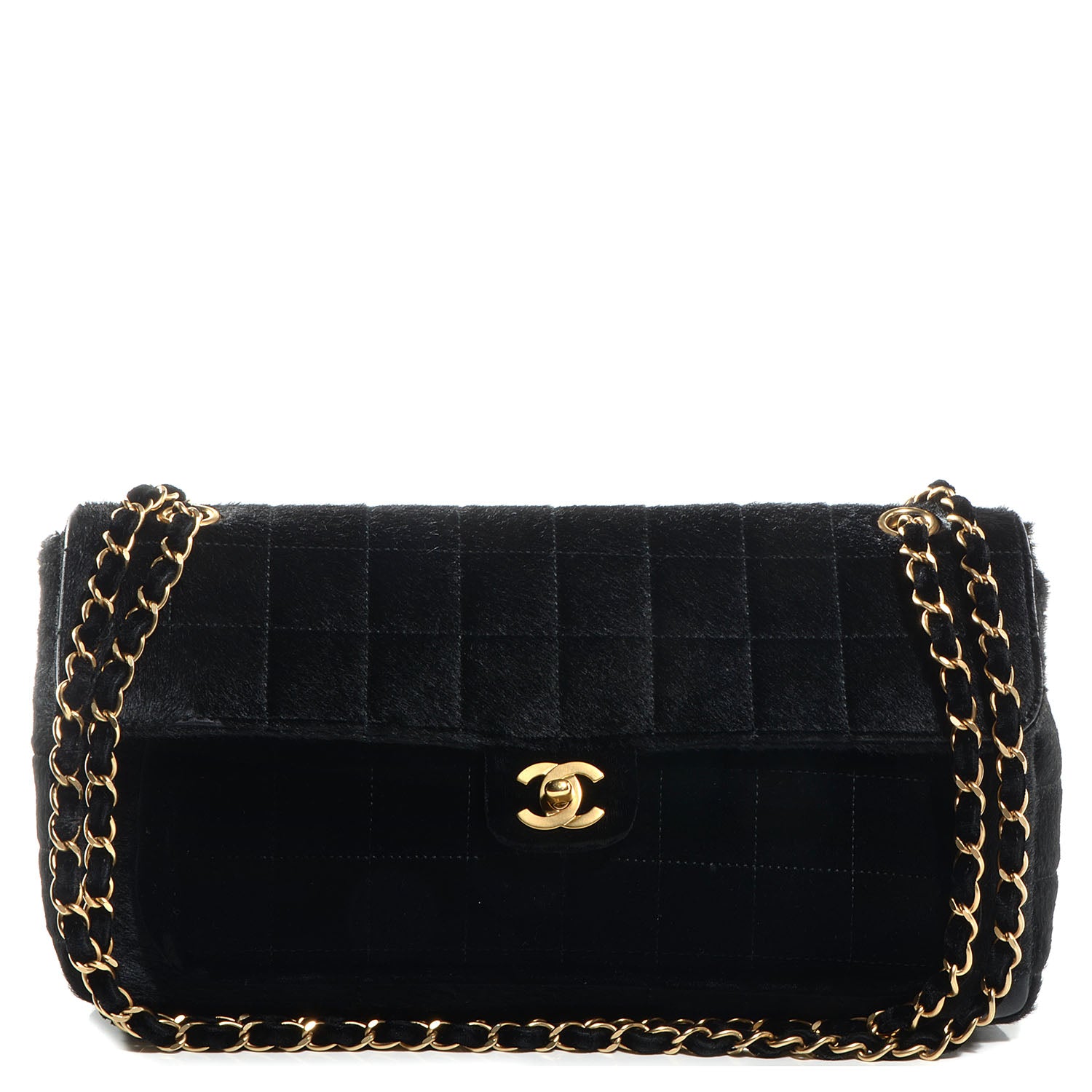 Chanel Pony Hair Velvet Chocolate Bar Flap Black 1 of 9