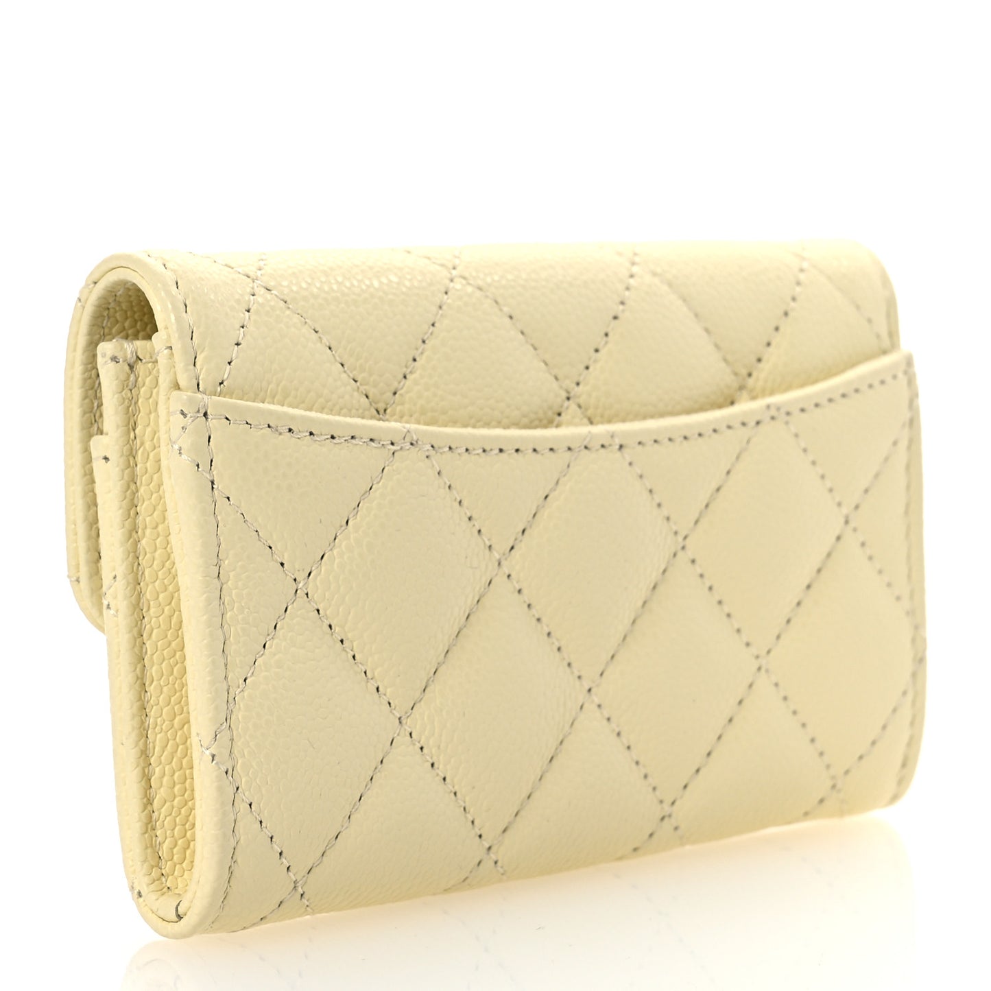 Caviar Quilted Flap Card Holder Wallet Yellow