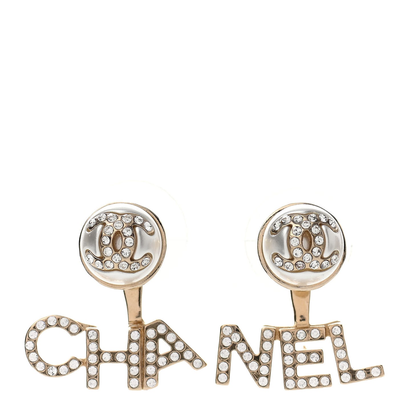 Pearl Crystal Logo Earrings Gold Pearly White