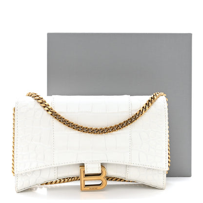 Balenciaga Shiny Calfskin Crocodile Embossed Hourglass Chain Bag White 13 of 13