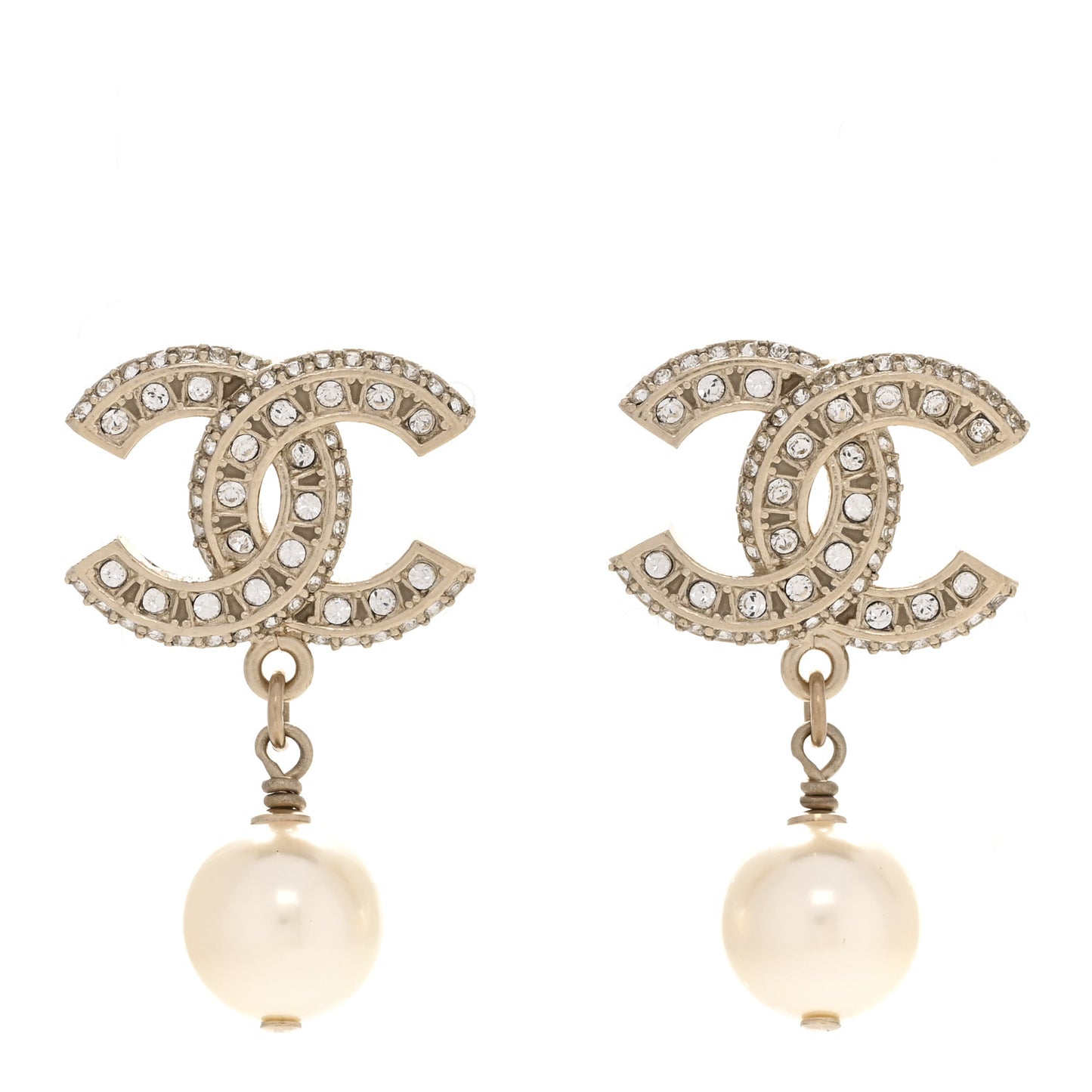 Crystal Timeless CC Pearl Drop Earrings Light Gold