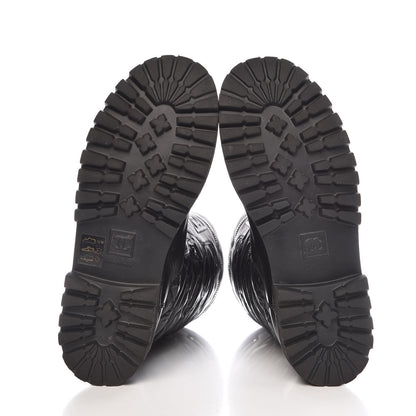 Chanel Calfskin Nylon Quilted Motorcycle Zip Boots 38.5 Black 7 of 11