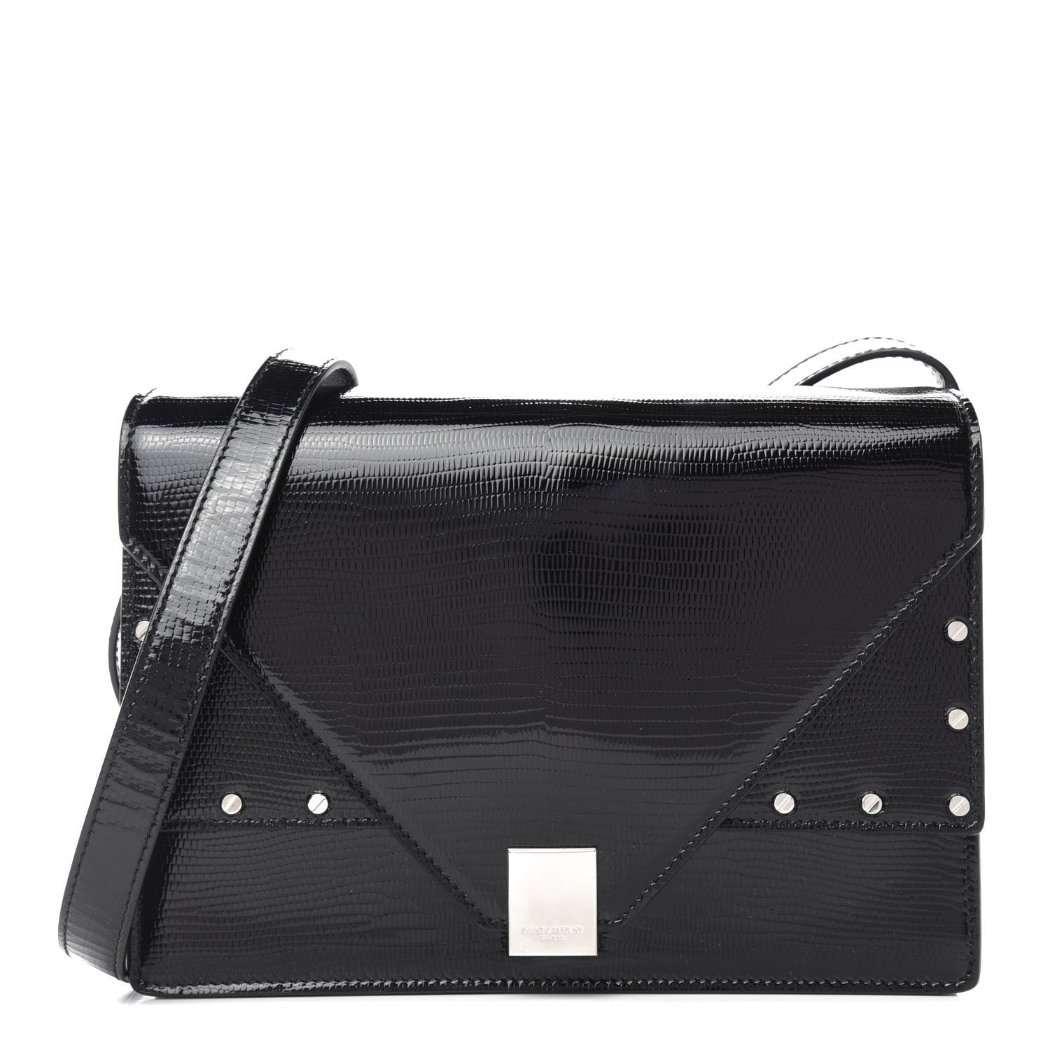 Saint Laurent Patent Calfskin Lizard Embossed Medium Margaux Shoulder Bag Black 1 of 10