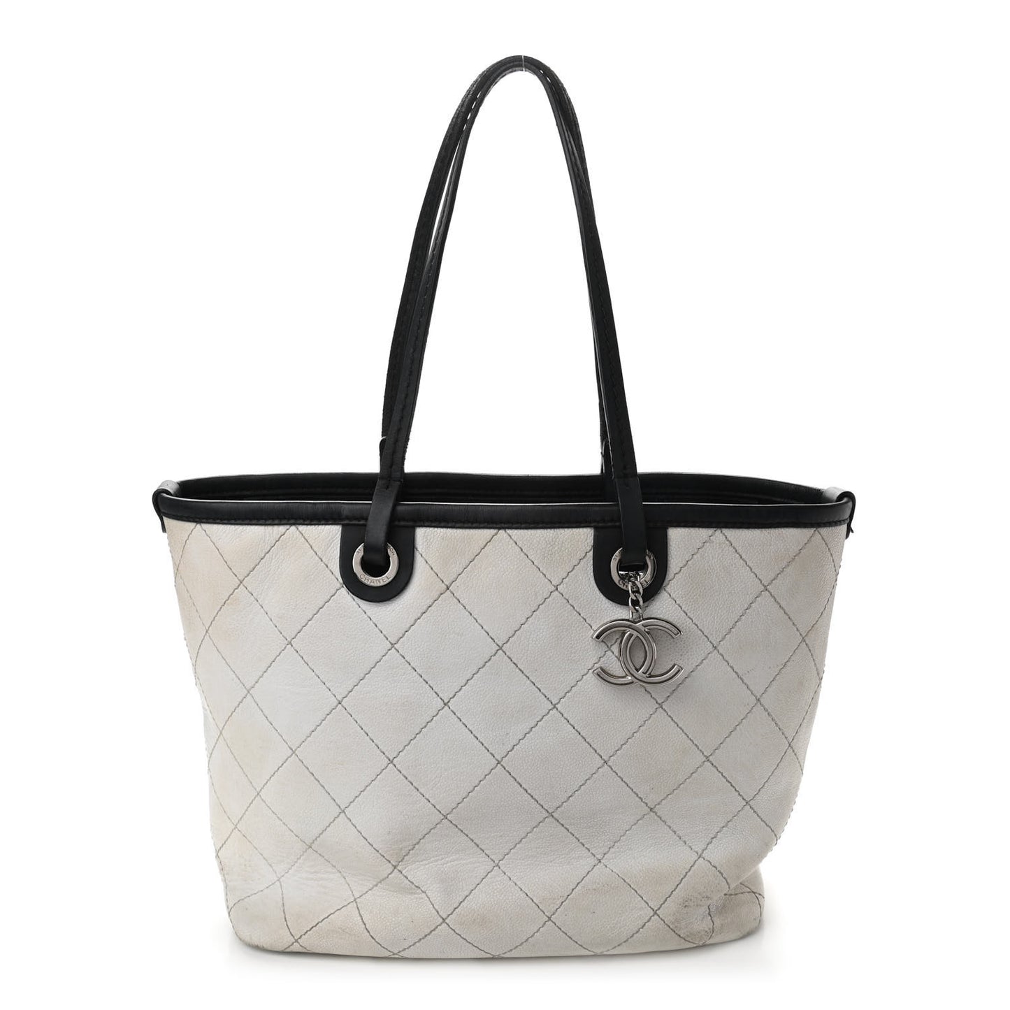 Grained Calfskin Shopping Fever Tote White