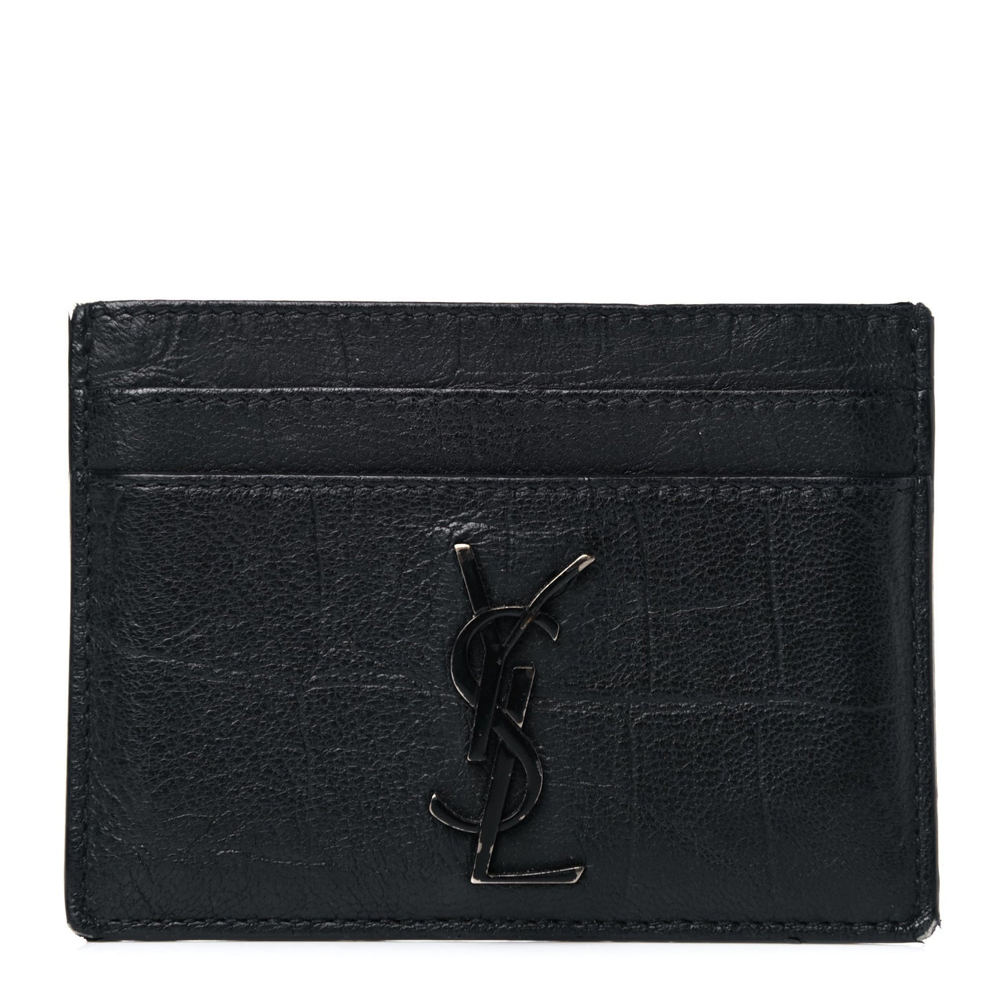 Calfskin Crocodile Embossed Monogram Credit Card Case Black