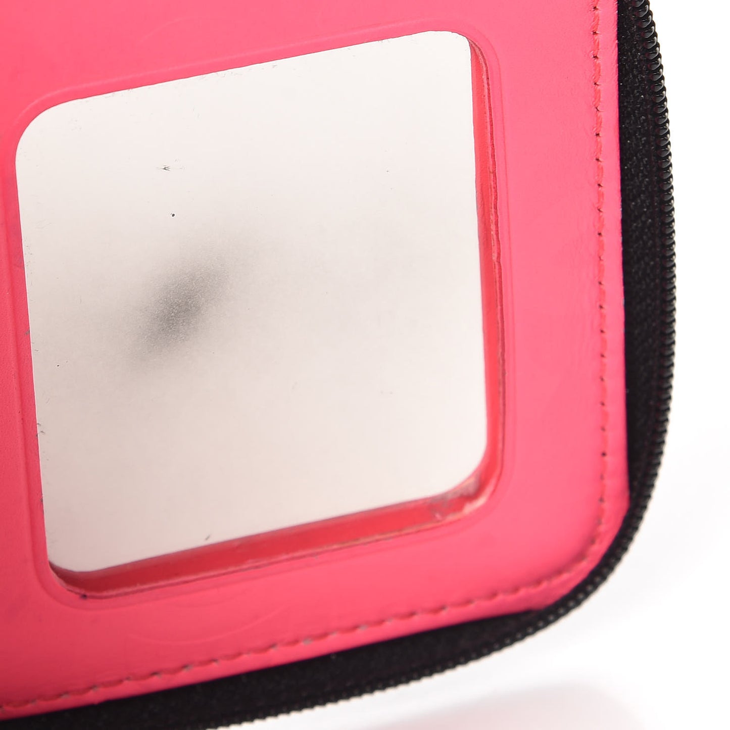 Calfskin Quilted Cambon Zip Around Makeup Pouch Black White