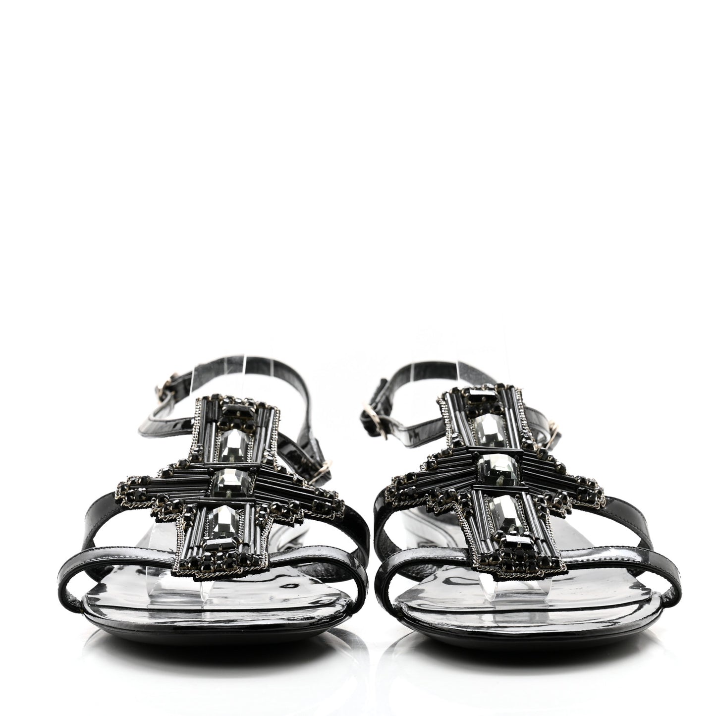 Patent Crystal Embellished Sandals 40 Black
