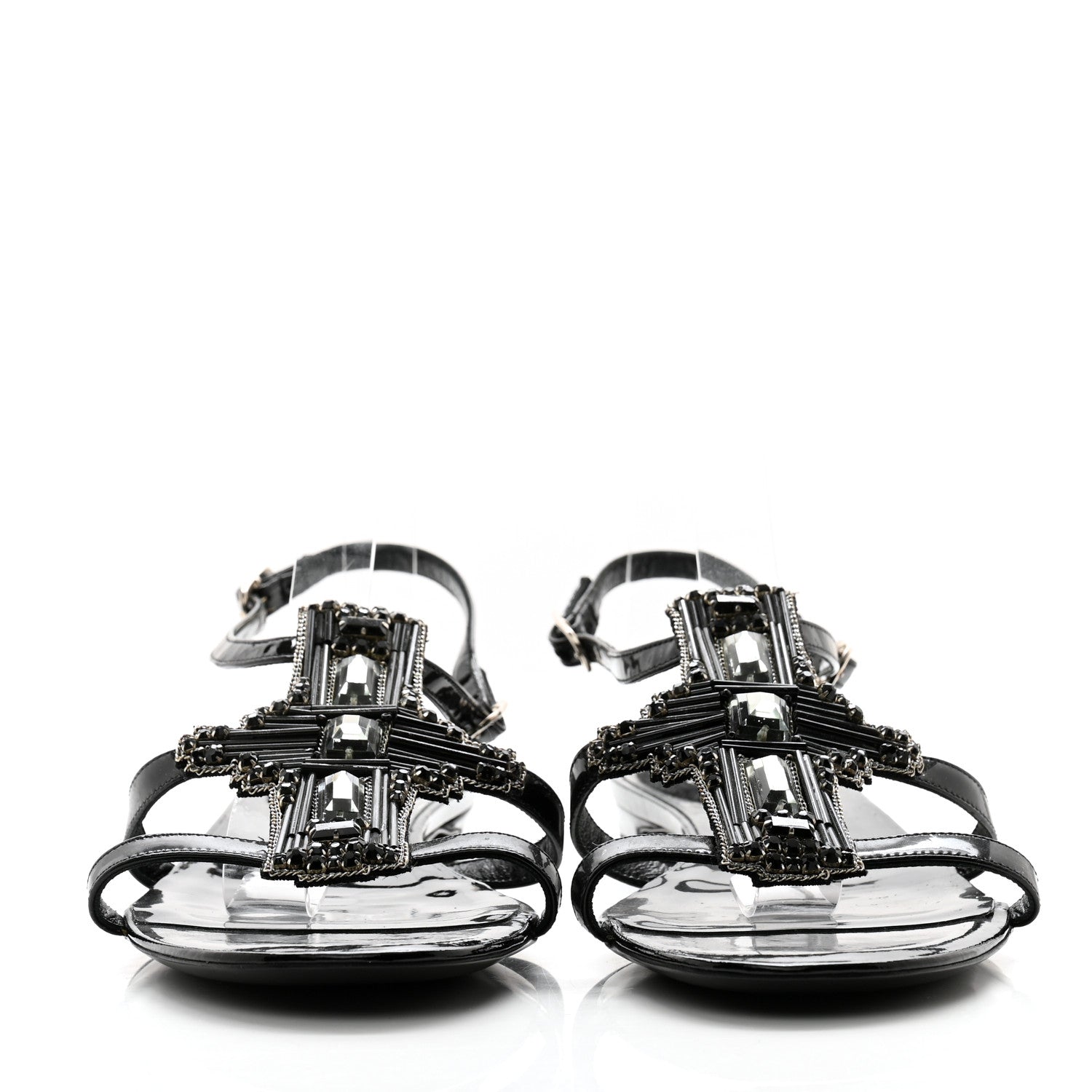 Chanel Patent Crystal Embellished Sandals 40 Black 2 of 9
