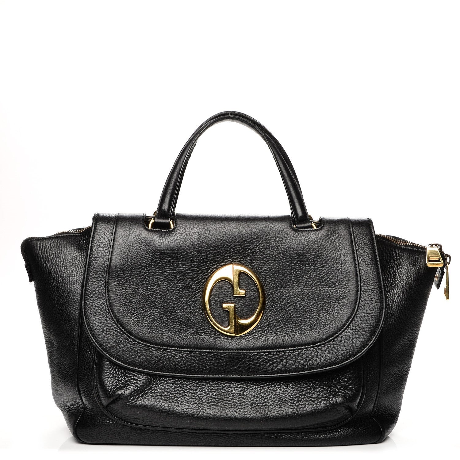 Gucci Pebbled Calfskin Medium 1973 Top Handle Satchel Black 1 of 8